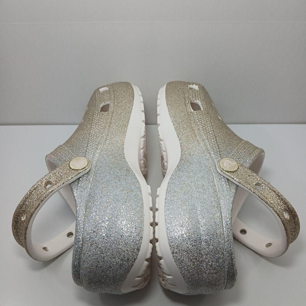 Croc Platform Glitter Ombre Silver Gold Slip on Classic High Heel Clogs Size 7 - Picture 7 of 16